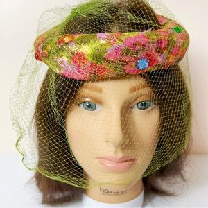 Vintage fascinator hat, mid century netted hat with tag